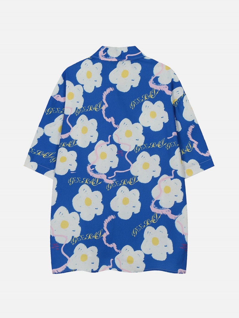 Chemise à Manches Courtes Aelfric Eden All-over Flowers Print Bleu | OWE-17055240